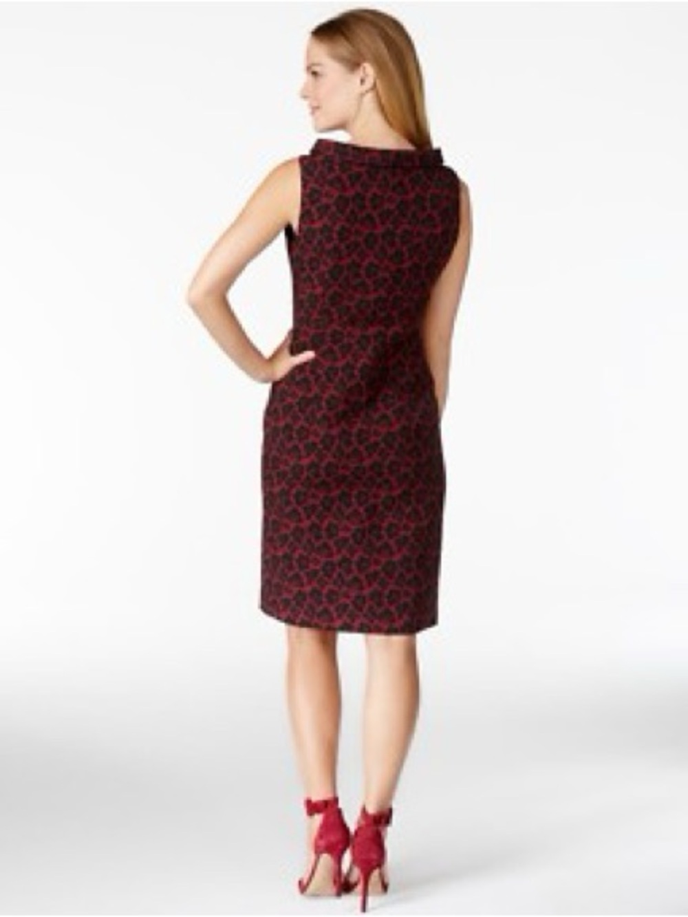 Anne Klein Black and Red Sleeveless Midi Sheath Dress